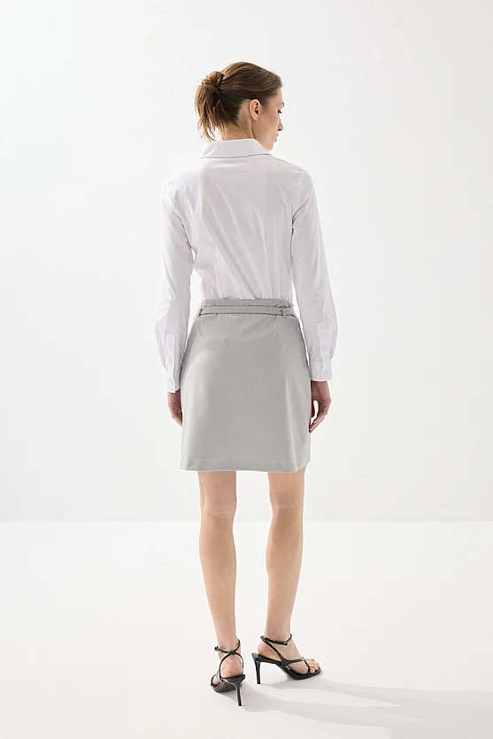 Balıksırtı Kemerli Mini Etek - Gri - Gusto