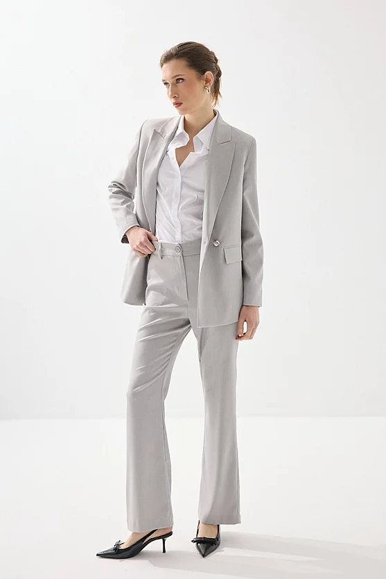 Balıksırtı Palazzo Pantolon - Gri - 1