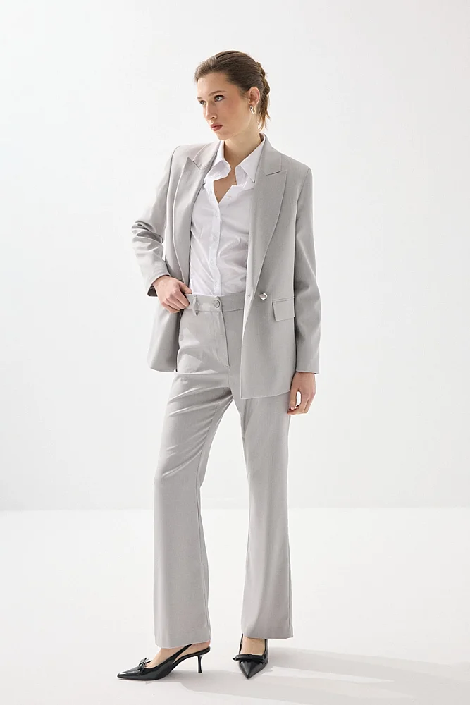 Balıksırtı Palazzo Pantolon - Gri - Gusto