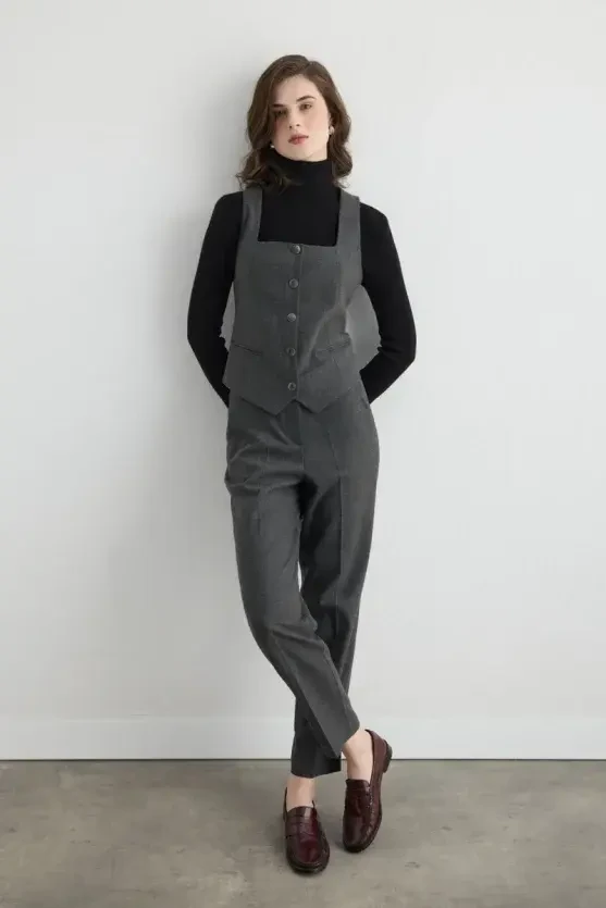 Balıksırtı Yelek - Gri - 8