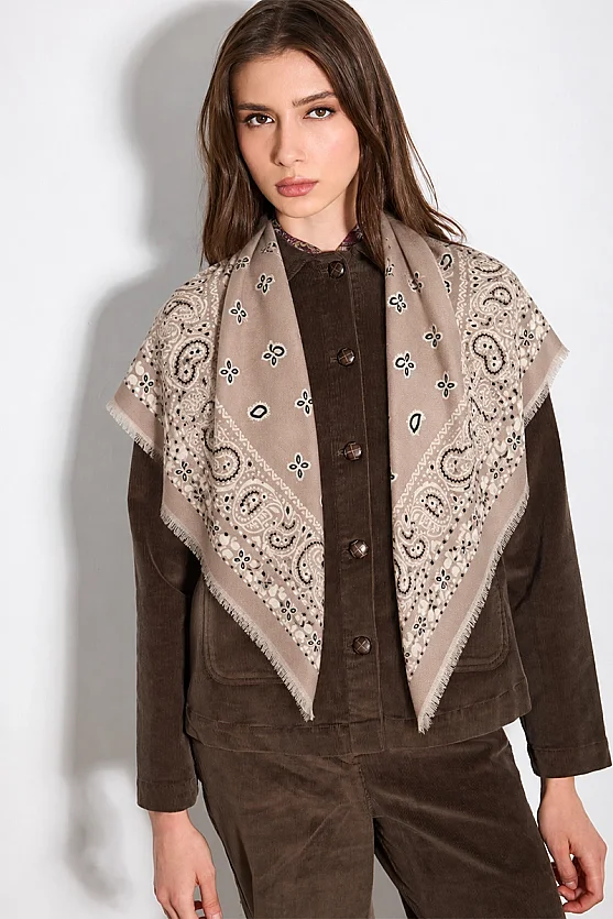 Bandana Desenli Şal - Vizon - 1