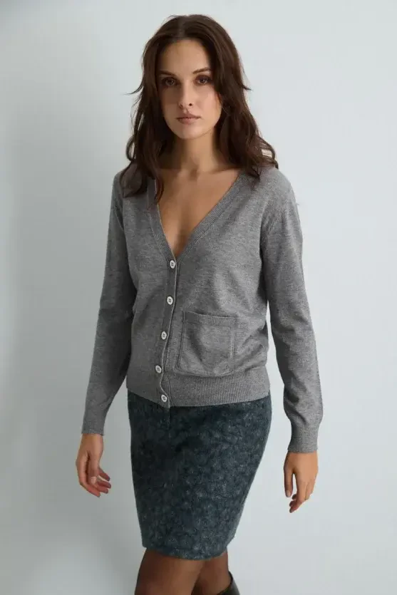 Basic Knit Cardigan - Gray - Gusto