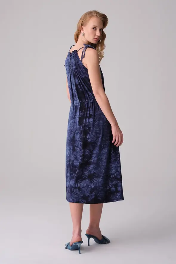 Batik Desen Elbise - Lacivert - 7