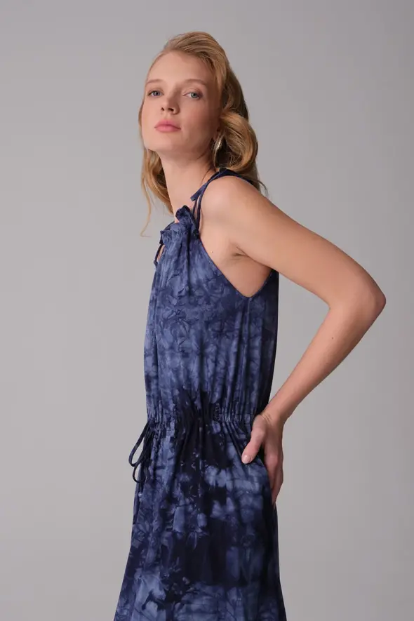 Batik Desen Elbise - Lacivert - 6