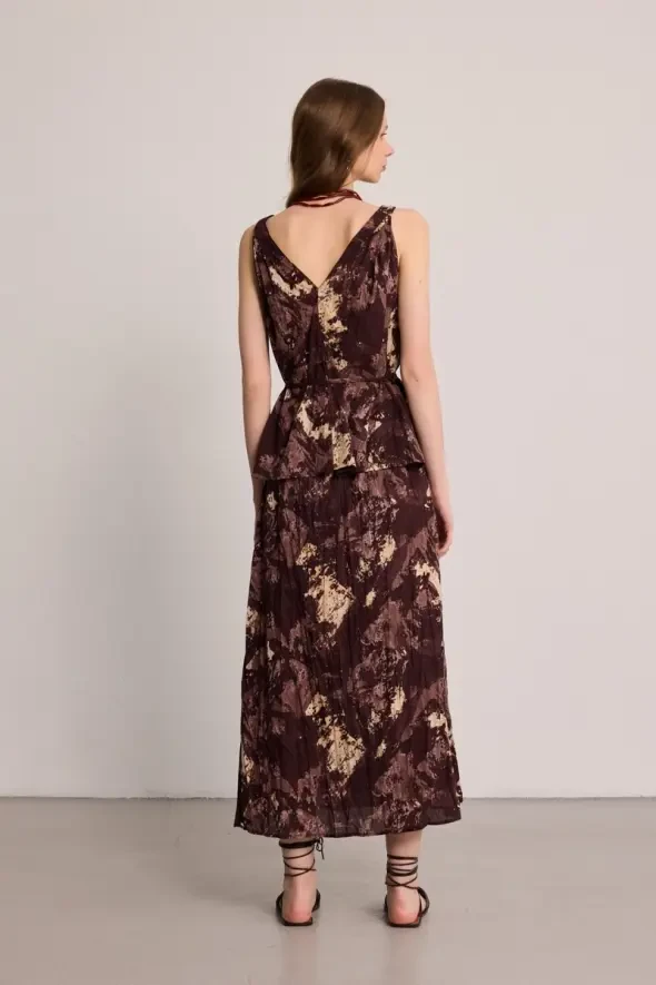 Batik Desenli Bohem Bluz - Kahverengi - 5