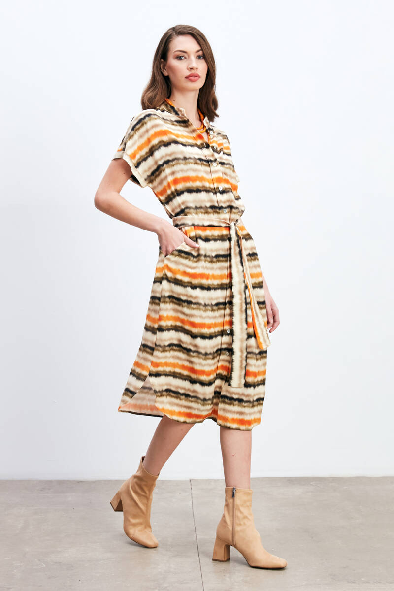 Batik Desenli Midi Elbise - Haki - 4