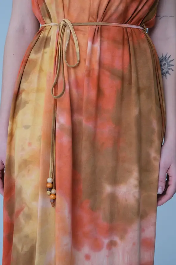 Batik Viskon Penye Elbise - Sarı - 6