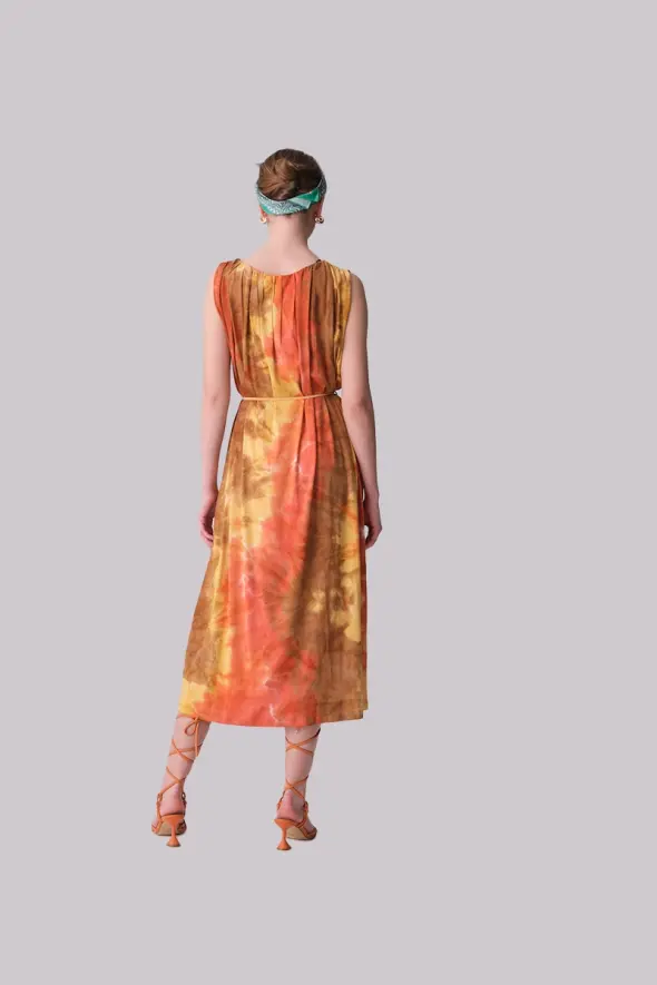 Batik Viskon Penye Elbise - Sarı - 7