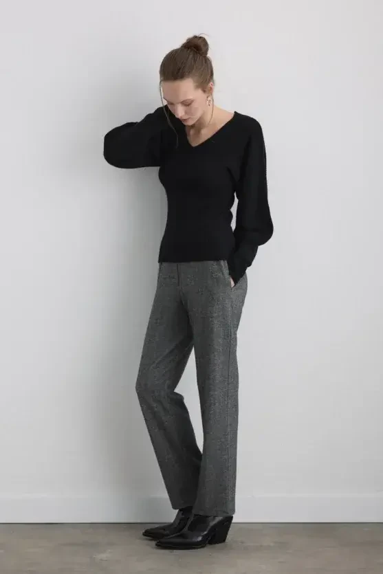 Batwing Sleeve Wool Knit - Black - 3