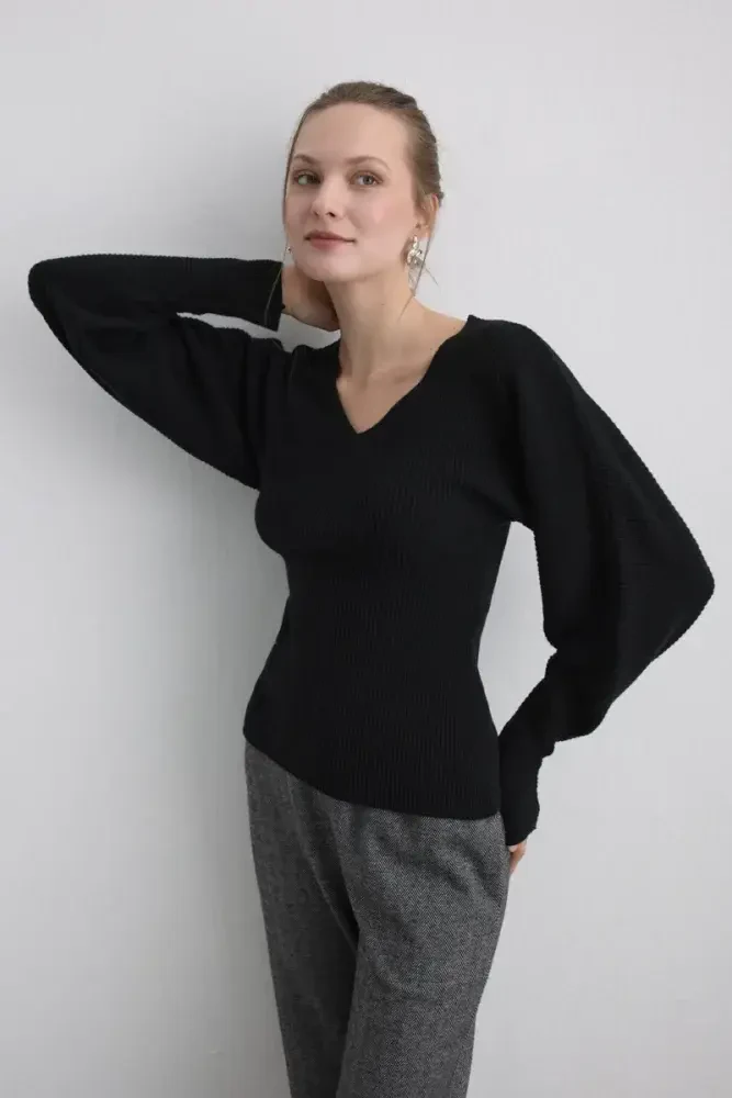 Batwing Sleeve Wool Knit - Black