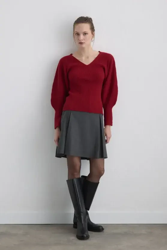 Batwing Sleeve Wool Knit - Red - Gusto