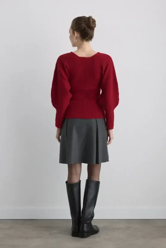 Batwing Sleeve Wool Knit - Red - Gusto