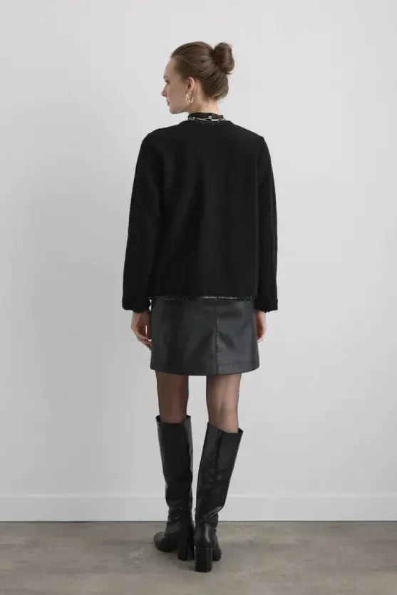 Beaded Wool Jacket - Black - 5