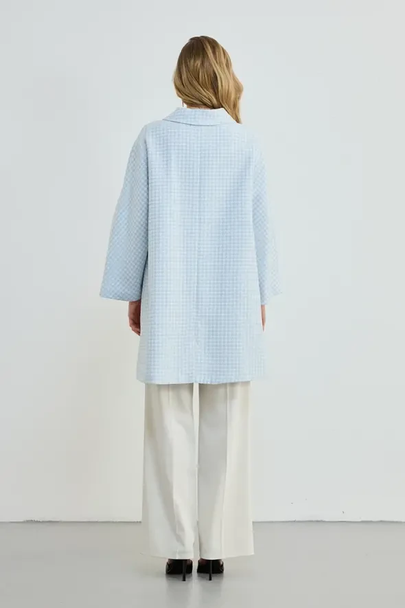 Bebe Yakalı Kazayağı Desenli Kaftan -Mavi - 4