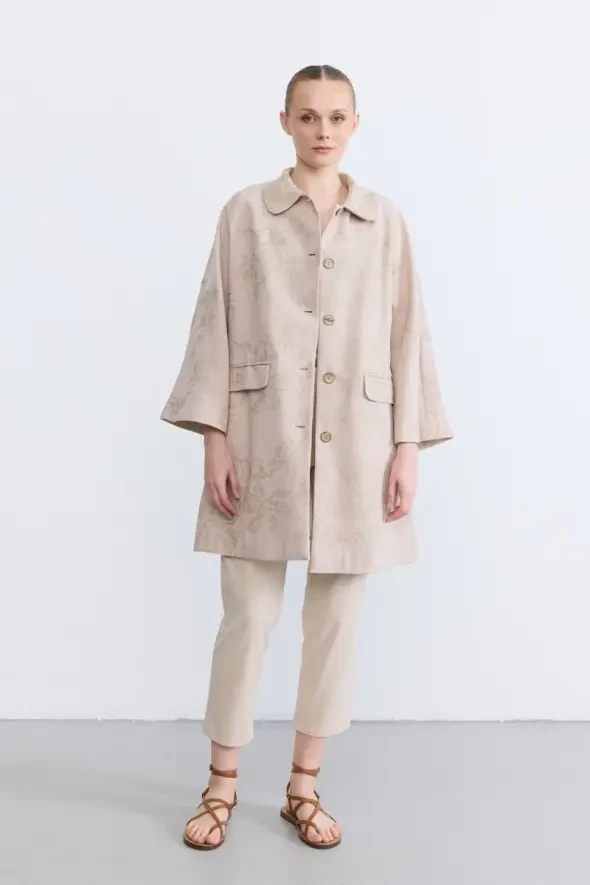 Bebe Yakalı Nakışlı Kaftan - Bej - 2