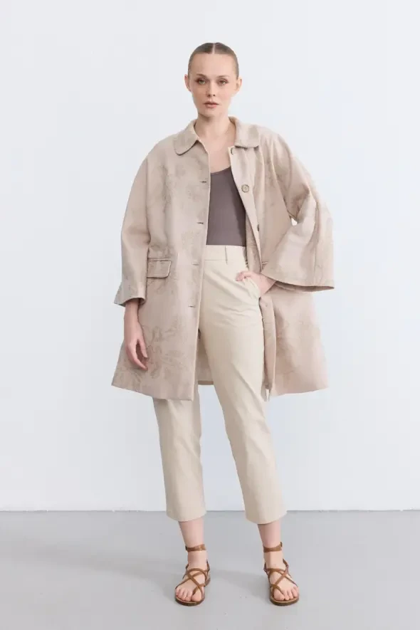 Bebe Yakalı Nakışlı Kaftan - Bej - 3