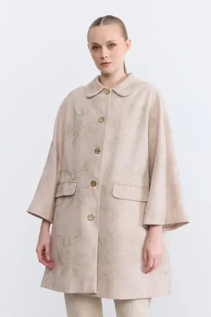 Bebe Yakalı Nakışlı Kaftan - Bej Bej