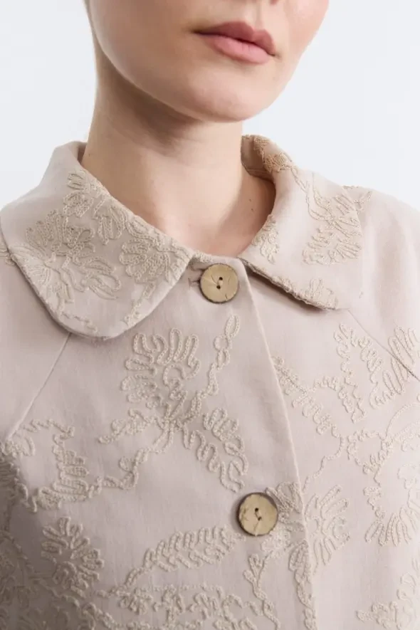Bebe Yakalı Nakışlı Kaftan - Bej - 4