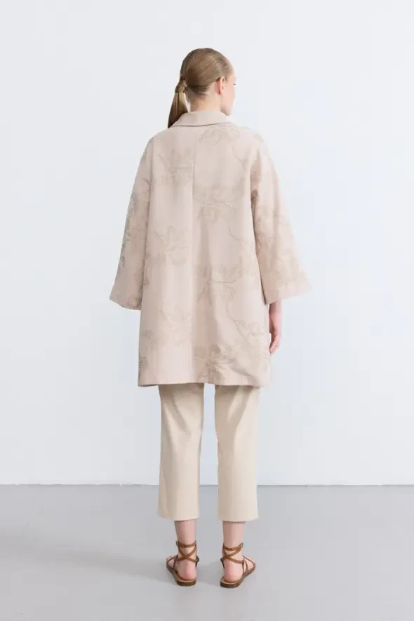 Bebe Yakalı Nakışlı Kaftan - Bej - 6