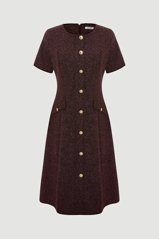 Bele Oturan Midi Tuvit Elbise - Bordo