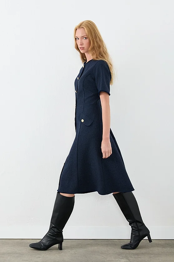Bele Oturan Midi Tuvit Elbise - Saks - 5