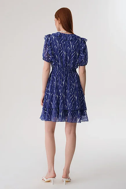 Bele Oturan Mini Elbise - Saks - 8