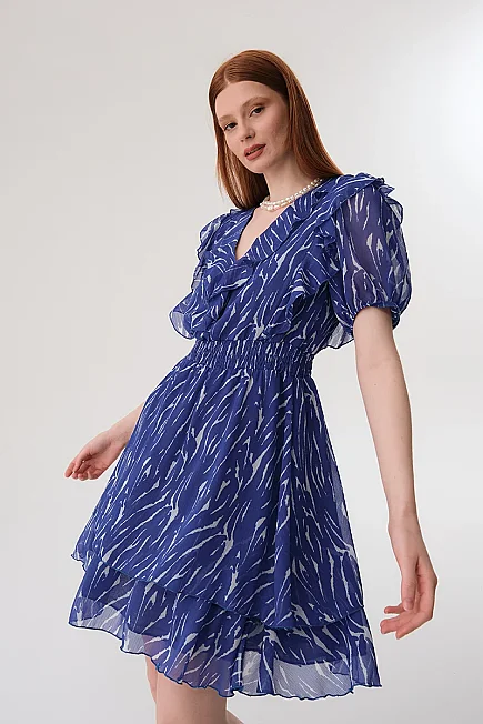 Bele Oturan Mini Elbise - Saks - Gusto
