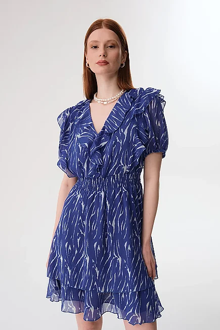 Bele Oturan Mini Elbise - Saks - Gusto