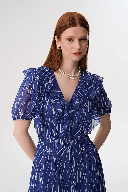 Bele Oturan Mini Elbise - Saks - Gusto