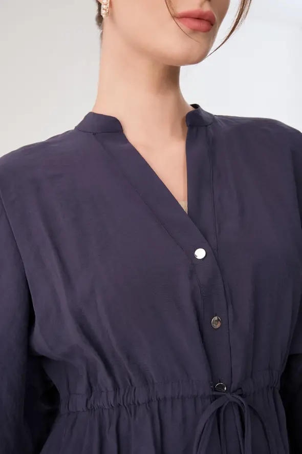 Beli Bağcıklı Modal Gömlek Ceket - Lacivert - 4