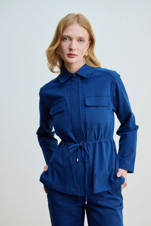 Beli Büzgülü Kanvas Ceket - Lacivert - Gusto