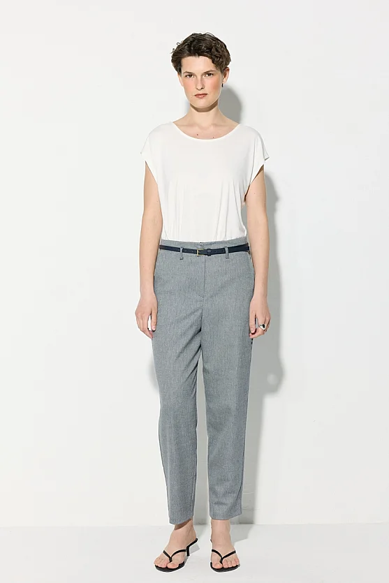 Beli Kemerli Coton Keten Sigaret Pantolon - Lacivert - 1