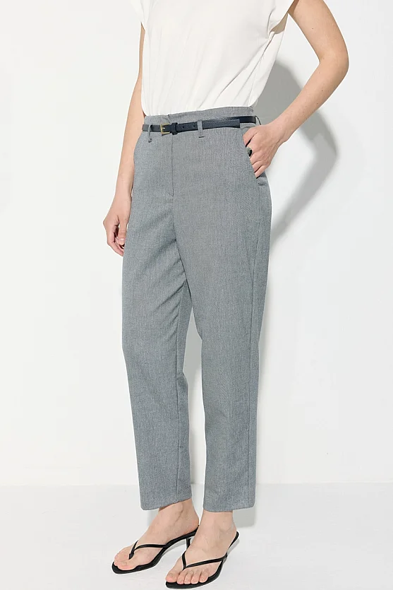 Beli Kemerli Coton Keten Sigaret Pantolon - Lacivert - 2