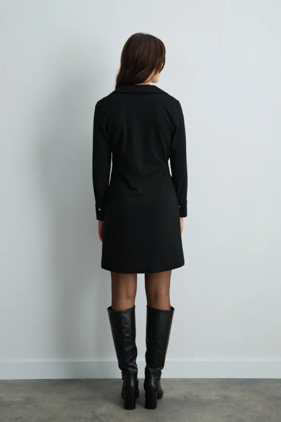 Beli Kemerli Krep Jarse Elbise - Siyah - 5