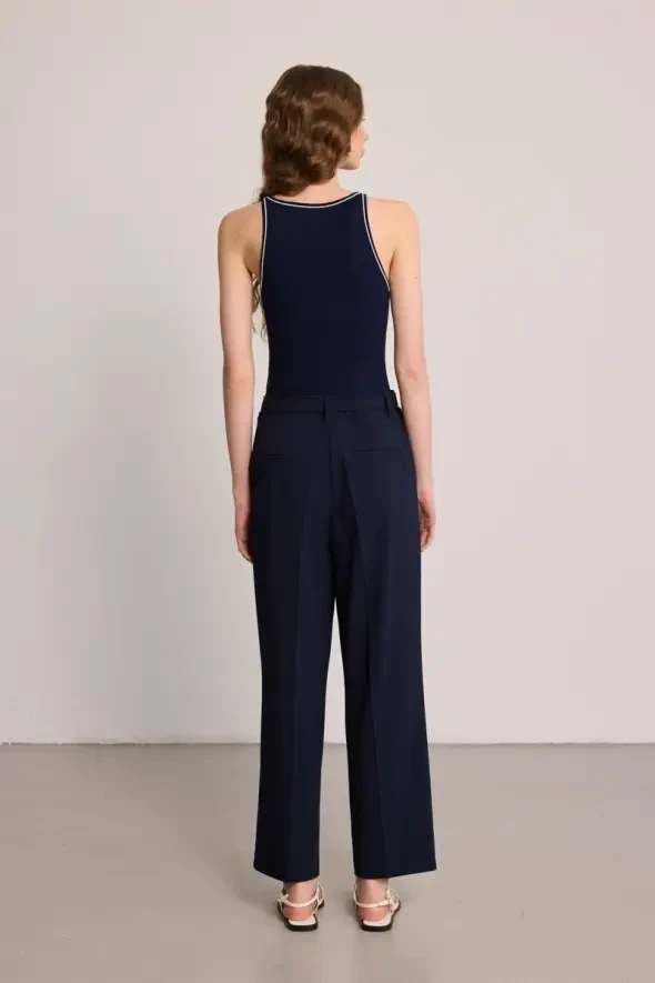 Beli Kemerli Kumaş Pantolon - Lacivert - 6