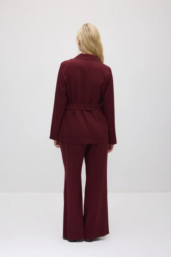 Beli Kemerli Tencel Ceket - Bordo - Gusto