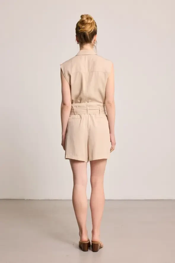 Beli Kemerli Tencel Şort - Bej - Gusto