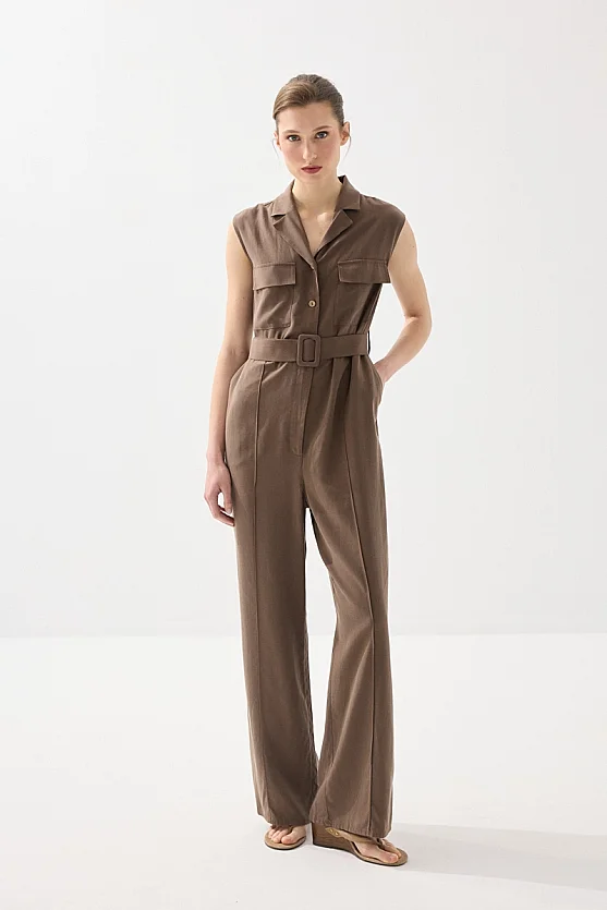 Beli Kemerli Tensel Keten Tulum - Kahverengi - 1