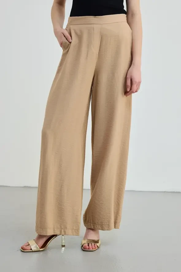 Beli Lastikli Bol Paça Pantolon - Camel - 2