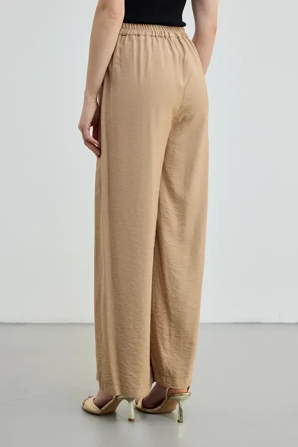 Beli Lastikli Bol Paça Pantolon - Camel - 4