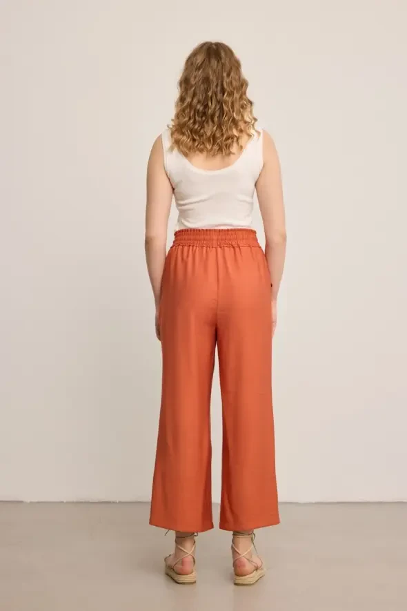 Beli Lastikli Bol Paça Viskon Pantolon - Kiremit - 10