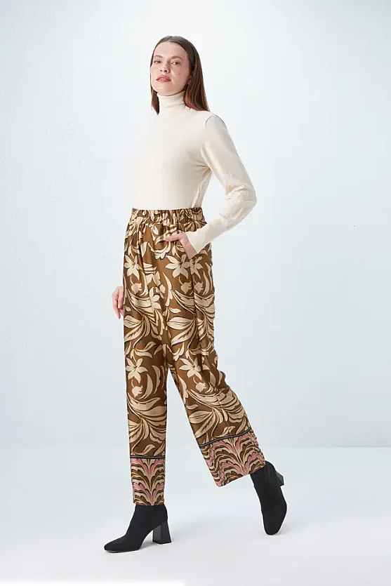 Beli Lastikli Desenli Pantolon - Haki - 