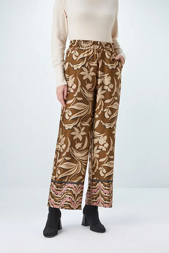 Beli Lastikli Desenli Pantolon - Haki - 2