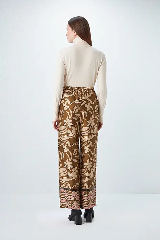 Beli Lastikli Desenli Pantolon - Haki - 