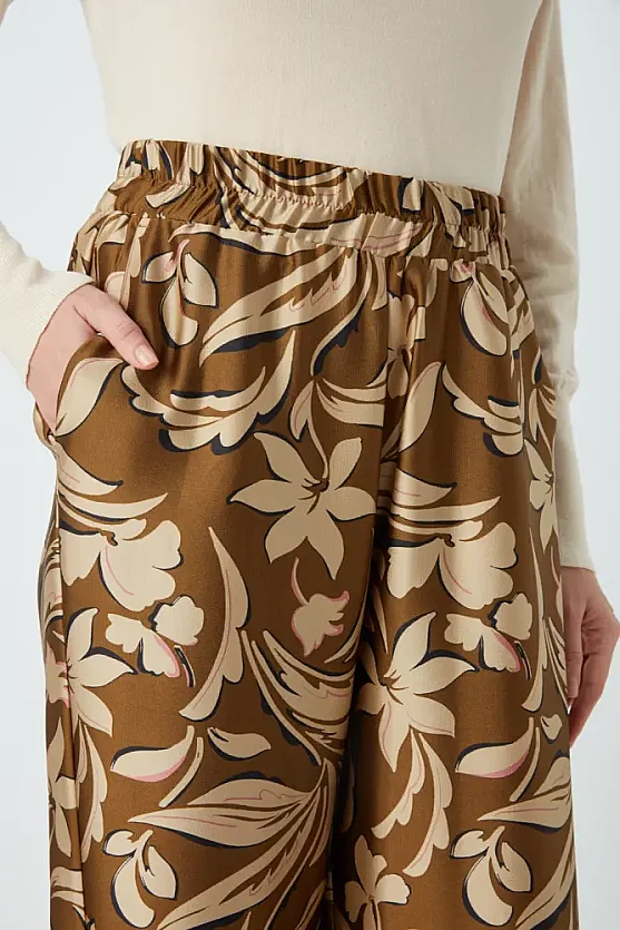 Beli Lastikli Desenli Pantolon - Haki - 