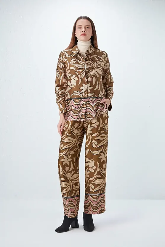 Beli Lastikli Desenli Pantolon - Haki - 3