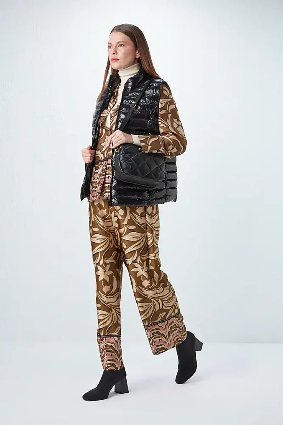 Beli Lastikli Desenli Pantolon - Haki - 1