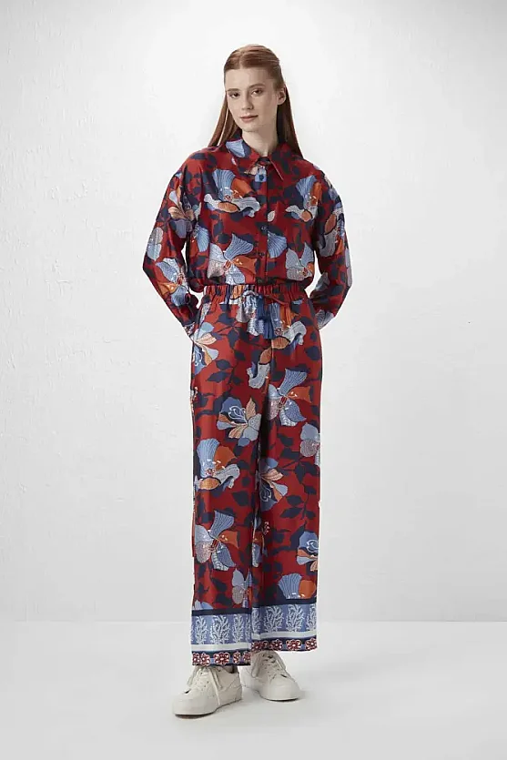 Beli Lastikli Desenli Pantolon - Kiremit - 