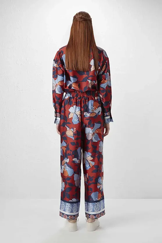 Beli Lastikli Desenli Pantolon - Kiremit - 