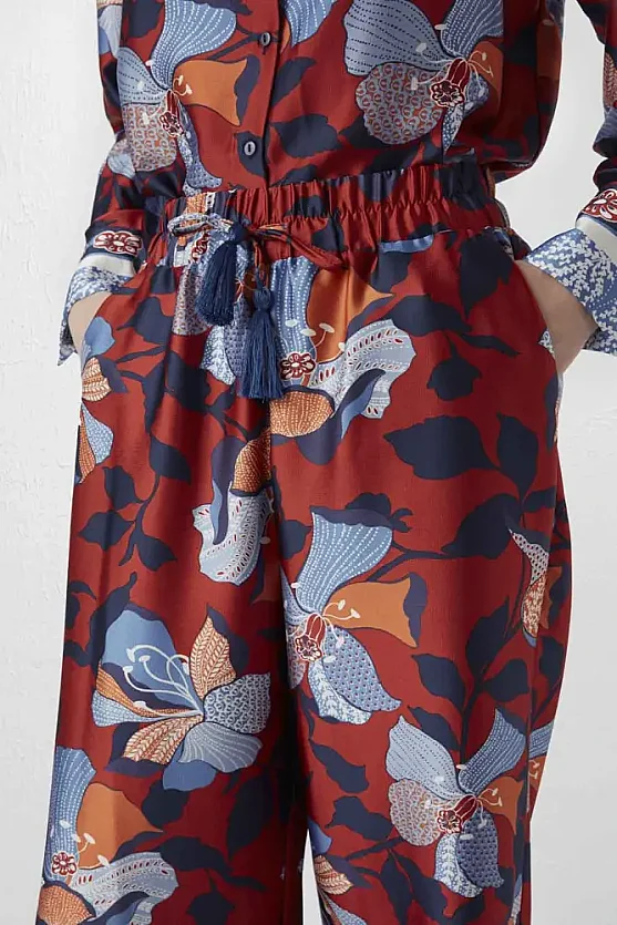 Beli Lastikli Desenli Pantolon - Kiremit - 4